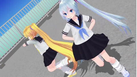 【MMD】制服泡泡袜萝莉MIKU×亞北「ハンマー状態」卖萌中毒洗脑